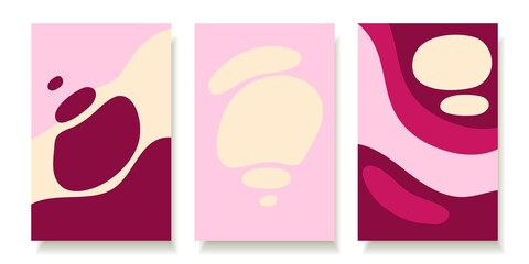 Simple abstract vector poster set in pink tones. For prints, templates, brochures and covers. Calm round shapes. Minimalistic design.