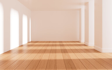 White empty room with wooden floor, 3d rendering.