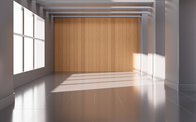 Gray empty room with wooden wall, 3d rendering.