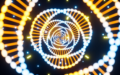 Glowing DNA with particles, 3d rendering.