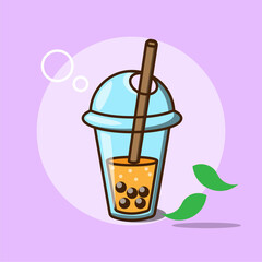 ice boba tea vector with bubble and leaf background