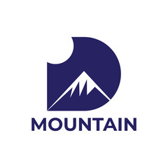 letter D mountain with sun logo design