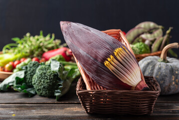 Organic Southeast Asian vegetables from local farmers market, Northern of Thailand, Sustainability concept