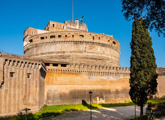 Castel Sant'Angelo fortress, Castle of the Holy Angel, known as Mausoleum of Hadrian in historic city center of Rome in Italy