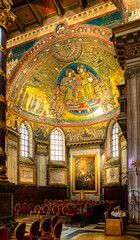 Fototapeta na wymiar Main nave and presbytery of papal basilica of Saint Mary Major, Basilica di Santa Maria Maggiore, in historic city center of Rome in Italy