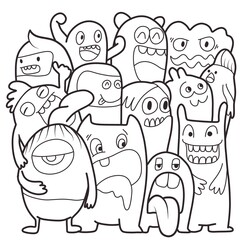 Hand-drawn illustrations, monsters doodle, Hand Drawn cartoon monster illustration,Cartoon crowd doodle hand-drawn Doodle style. © ohhh_photo