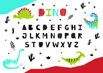 Cutout dino type. Sans serif font in hand-drawn kids style