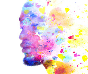 Paintography. Abstract watercolor splashes combined with a portrait of a man.