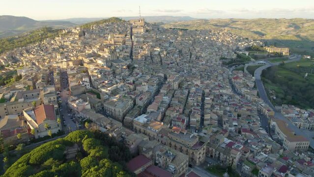 Aerial View of Caltagirone at Sunset, Catania, Sicily, Italy, Europe, World Heritage Site