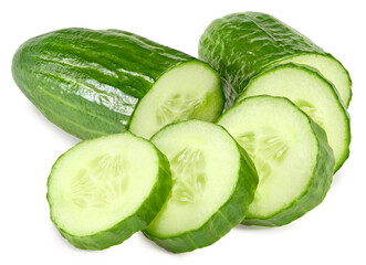 cucumber with slices isolated on white background. clipping path