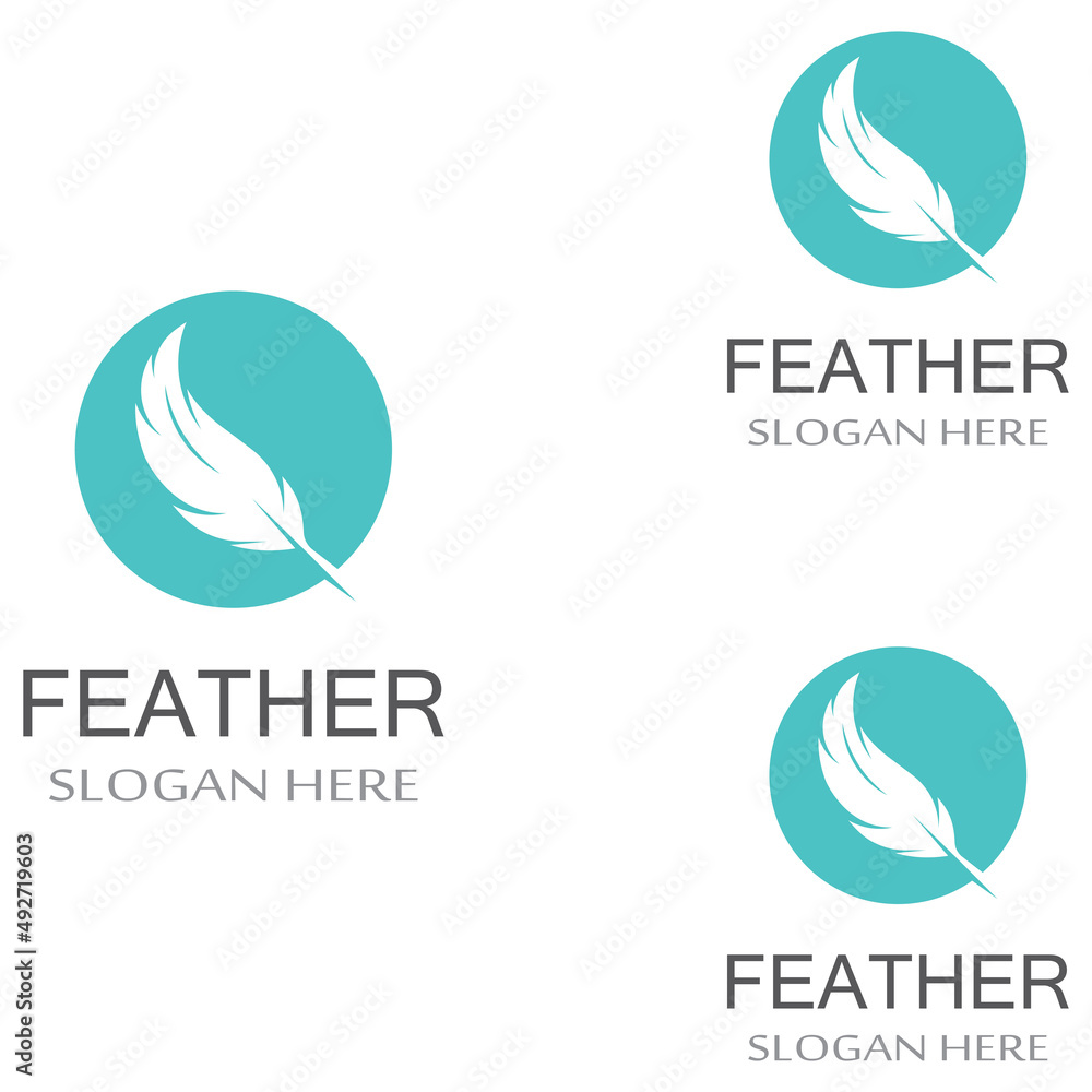 Wall mural poultry breed feather logo and a pen made of feathers using vector icon design illustration template