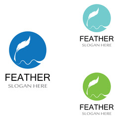 poultry breed feather logo and a pen made of feathers using vector icon design illustration template