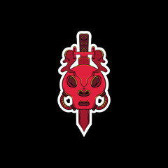 red skull and sword illustration modern style sticker