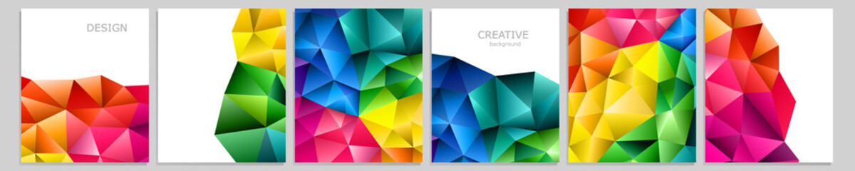 Set of vector cover notebook design. Abstract rainbow minimal triangles halftone template design for notebook paper, copybook brochures, book, magazine. Planner and diary cover for print