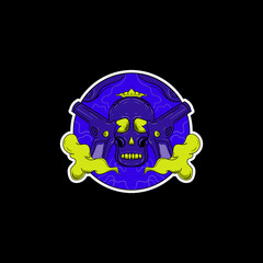 blue skull and shotgun illustration modern style sticker