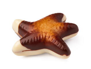 Chocolate sweets shaped as seashells isolated on white background