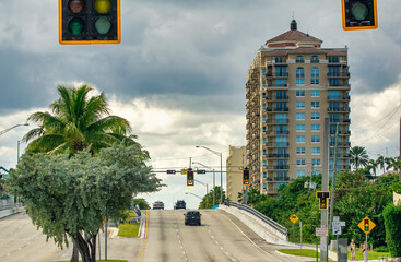City traffic along Las Olas Boulevard in Fort Lauderdale, Florida