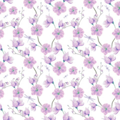 Fototapeta na wymiar Elegant hand drawn floral seamless pattern
