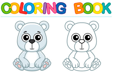 Zoo animal for children coloring book. Funny polar bear in a cartoon style. Trace the dots and color the picture