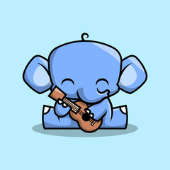 A CUTE ELEPHANT IS PLAYING  ACOUSTIC GUITAR. PREMIUM CARTOON VECTOR.
