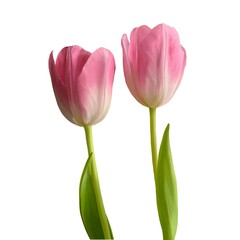 Pink Tulips on white background, spring digital flower. Realistic illustration