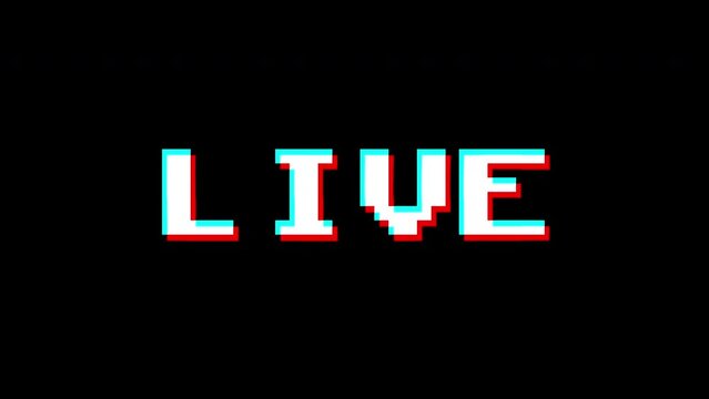 Live text glitch animation.  isolated on black background.digital glitch effect. 4K video. cool effect.