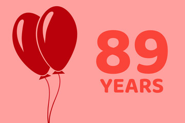 89 years logo. Illustration for celebration anniversary. Concept 89 Birthday. eighty-nine years. Balls on pink background. Inscription 89 symbolizes birthday celebrations. eighty-nine anniversary