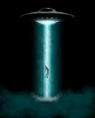 Schilderijen op glas Man being abducted by UFO © michaklootwijk