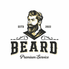 Beard Logo Vector Illustration, Barbershop Logo template, Haircut men vector