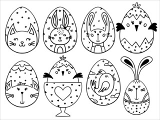 Easter egg vector doodle set sketch outline