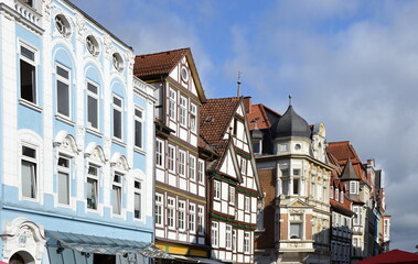 Fototapeta na wymiar Historische Bauwerke in der Altstadt von Hameln, Niedersachsen