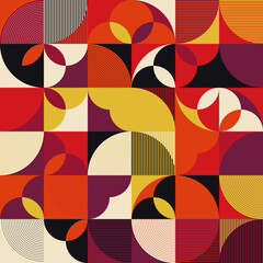 Fototapeta na wymiar Decorative Abstract Artwork Inspired by Mid Century Graphics Design Made With Vector Geometric Shapes and Forms