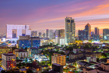 Bangkok, Thailand - Jan 01, 2019 : Bangkok city view from window with sunset sky , Bangkok , Thailand
