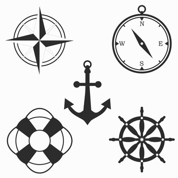 Set of marine icons isolated on white background. Vector