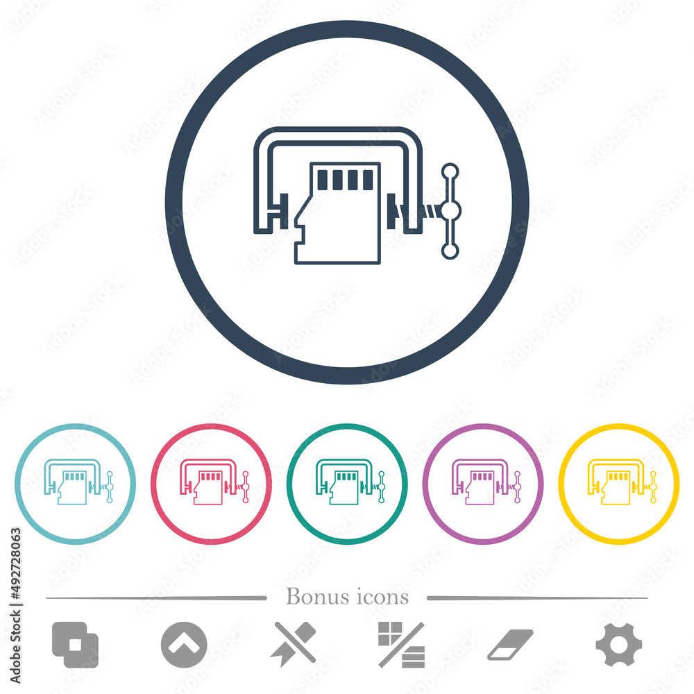 Poster micro sd memory card compress outline flat color icons in round outlines