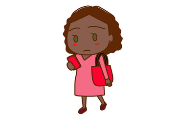 （全身斜め）歩きながらスマホの画面に夢中になっているアフリカ系女性