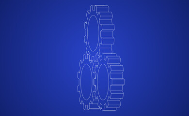 Fototapeta na wymiar Vector illustration of gears line art on blue background representing a blue print