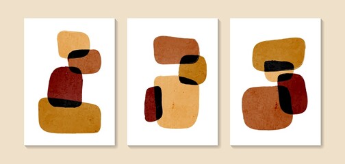 Fototapeta na wymiar Collection of vector abstract wall art. Boho color organic shape. Artistic design for poster, print, cover, wallpaper, minimalistic and natural wall art. Vector illustration with grunge texture.