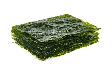 Dry japanese organic seaweed isolated on white background.