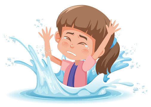 A water splash with a kid drowning on white background