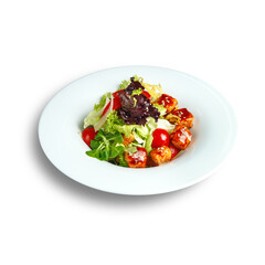 traditional dishes of European cuisine, delicacy, banquet snack. culinary dishes on a white plate on a white background. restaurant service