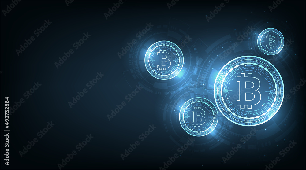 Aufkleber bitcoin digital currency.vector bitcoin currency coin on dark blue background.vector illustration.
