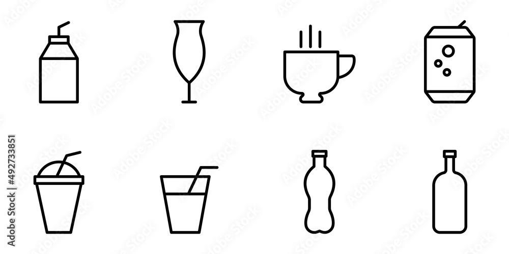 Poster drink icon set. line icon style. suitable for drink icon. simple design editable. design template ve