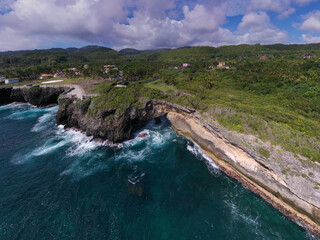 landscape with tropical sea and forest in the Dominican Republic taken from a drone 