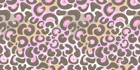 Seamless trendy pattern with pink leopard print. Seamless pattern background for clothes, fabrics, bags, wallpapers.
