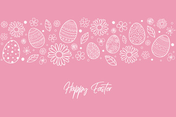 Easter greeting card with decorative eggs nad flowers. Vector