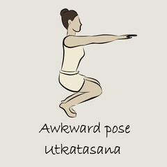 Yoga, sports, gymnastics. Human body health. Healthy lifestyle. Asanas for Vishuddha Chakra. Cobra pose, plank, camel pose, boat pose. Isolated vector objects. 