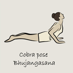 Yoga, sports, gymnastics. Human body health. Healthy lifestyle. Asanas for Vishuddha Chakra. Cobra pose, plank, camel pose, boat pose. Isolated vector objects. 