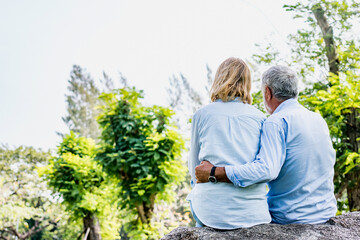 Naklejka na ściany i meble Retirement Plan.relationship elderly couple caucasian together relax in weekend holiday lifestyle park outdoor, Retirement Plan.
