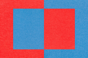 Fototapeta premium Texture of blue and red paper background with geometric shape and pattern, macro. Structure of dense kraft cardboard.